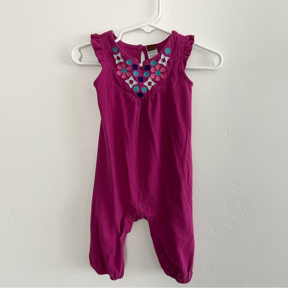 Pink Sleeveless Baby Romper with Embellished Neckline
